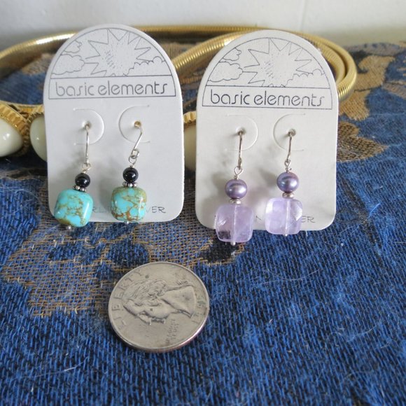 2 pr Sterling Silver Earrings, Turquoise -Amethyst - Picture 2 of 5